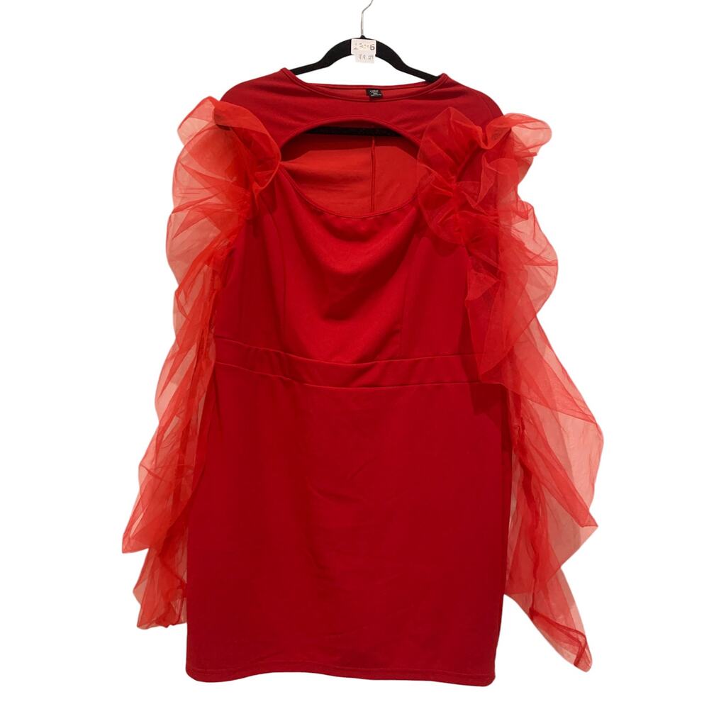 Stop Light Red Dress Plus Size Holiday Sheer Sleeve, Shein Curve, 3XL, Red